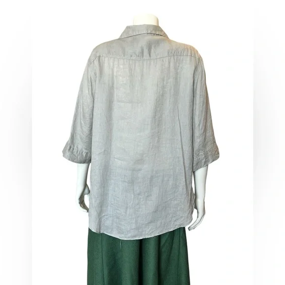 Zara 100% Linen Taupe Gray Lightweight Boxy Shirt Size Large Button Down Casual - Picture 4 of 11